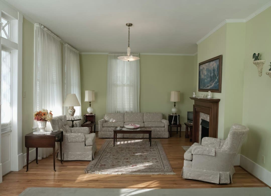 A bright, traditional American living room with sofas, armchairs and a fireplace, the kind of home NEWDYTV serves in the USA
